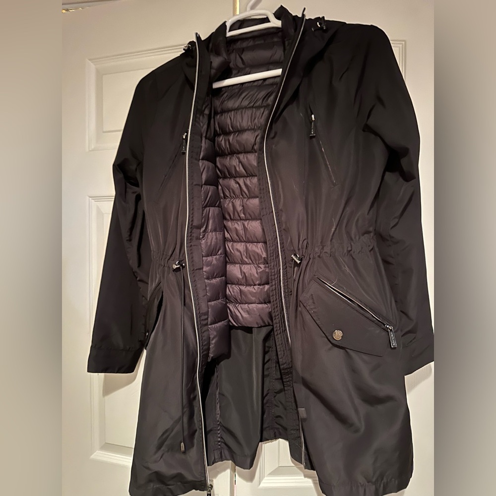 Michael Kors Large Black Trench Coat with Detachable Puffer Vest